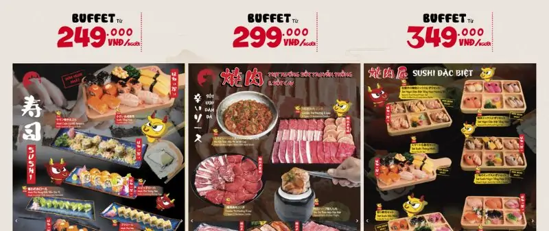 Menu quán buffet nướng Yen Yakiniku