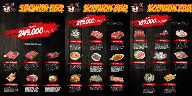Menu quán buffet lẩu nướng Soowon BBQ