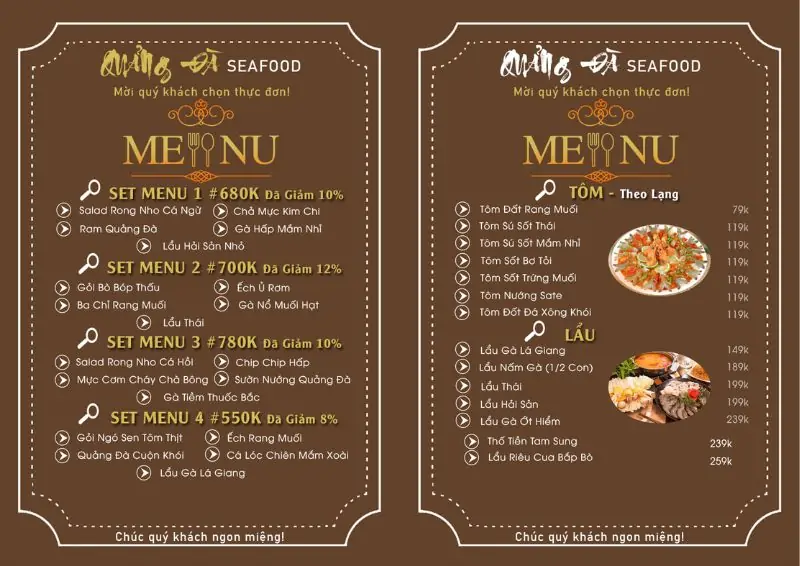 Menu của Quán Quảng Đà