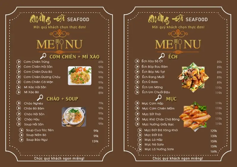 Menu của Quán Quảng Đà