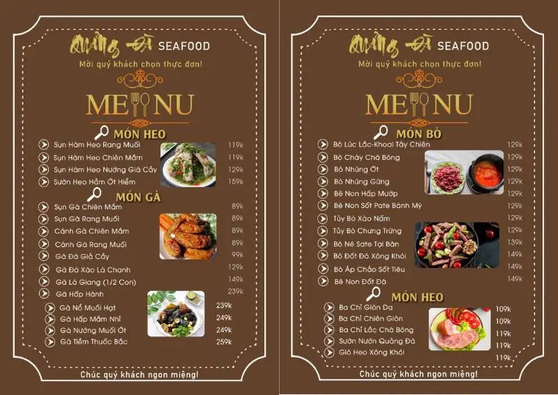 Menu của Quán Quảng Đà