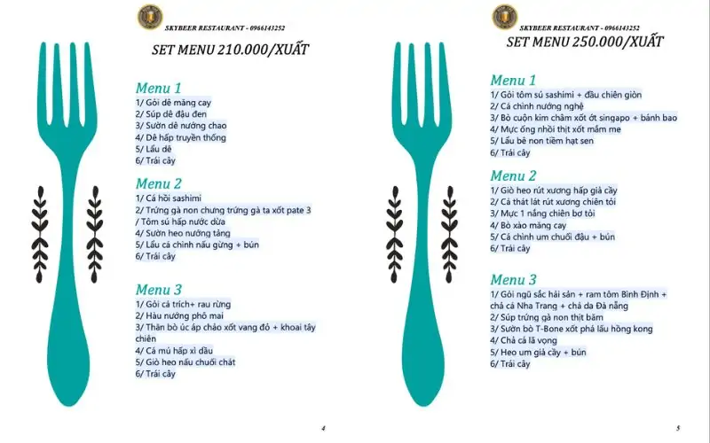 Menu quán SKY BEER