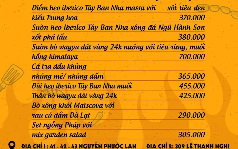 Menu quán SKY BEER: