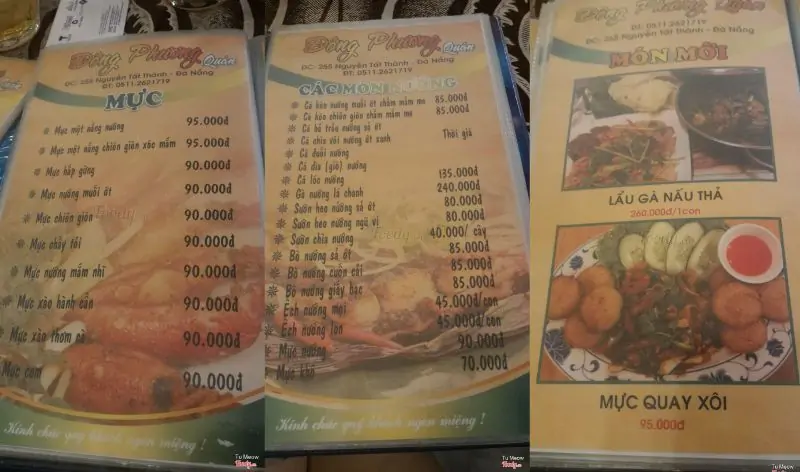 Menu quán nhậu Đông Phương Quán