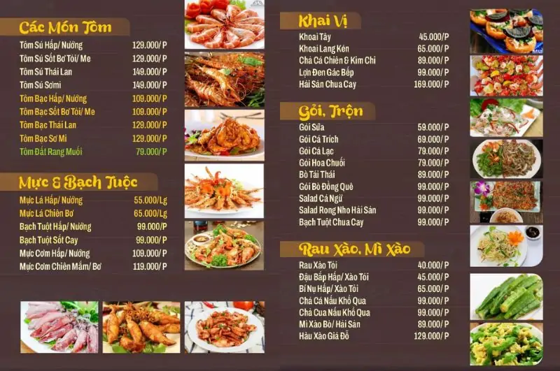 Menu của Biển Hồ Quán