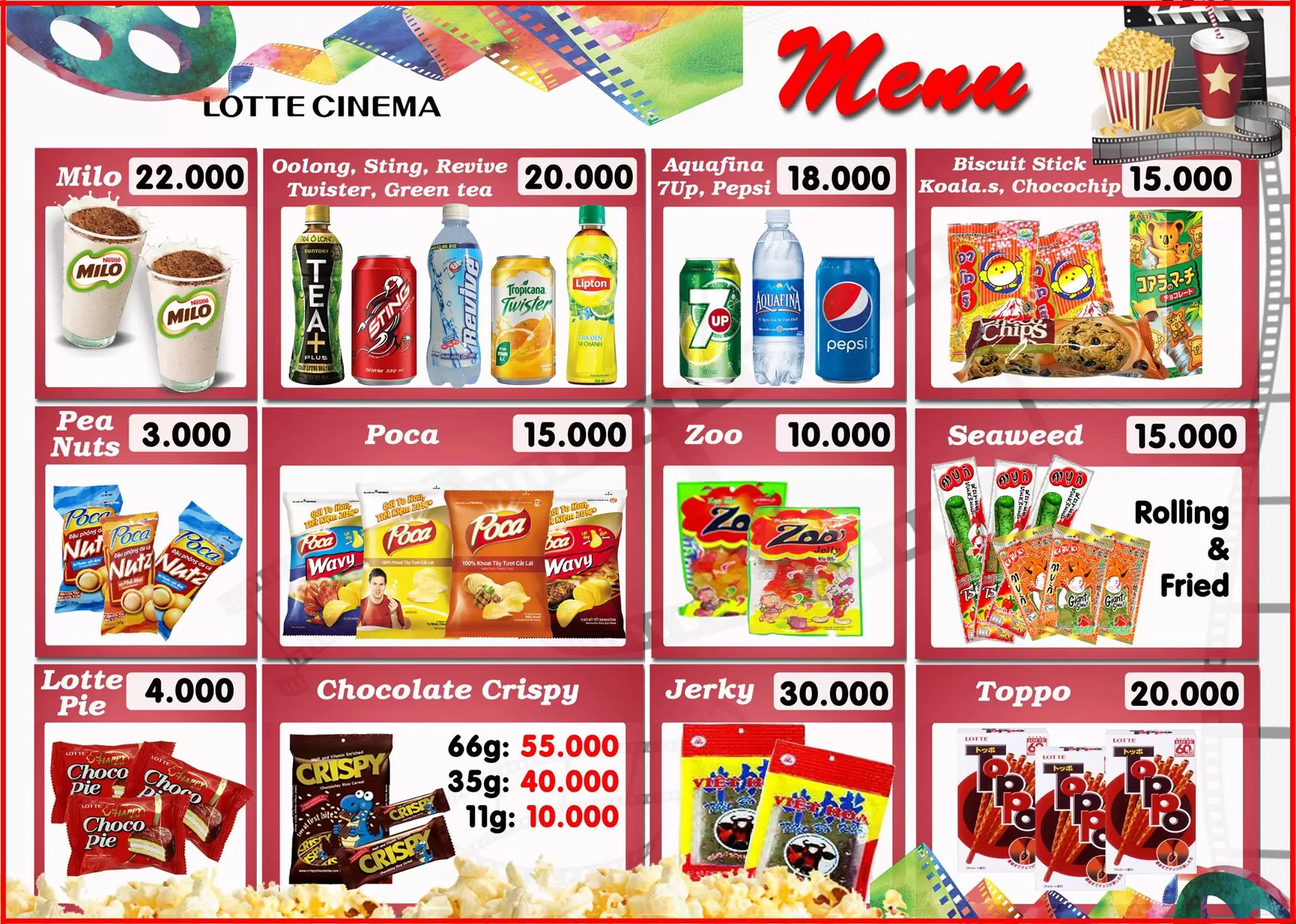 Giá Bắp Nước Lotte Cinema Đà Nẵng - menu giá bắp nước 1