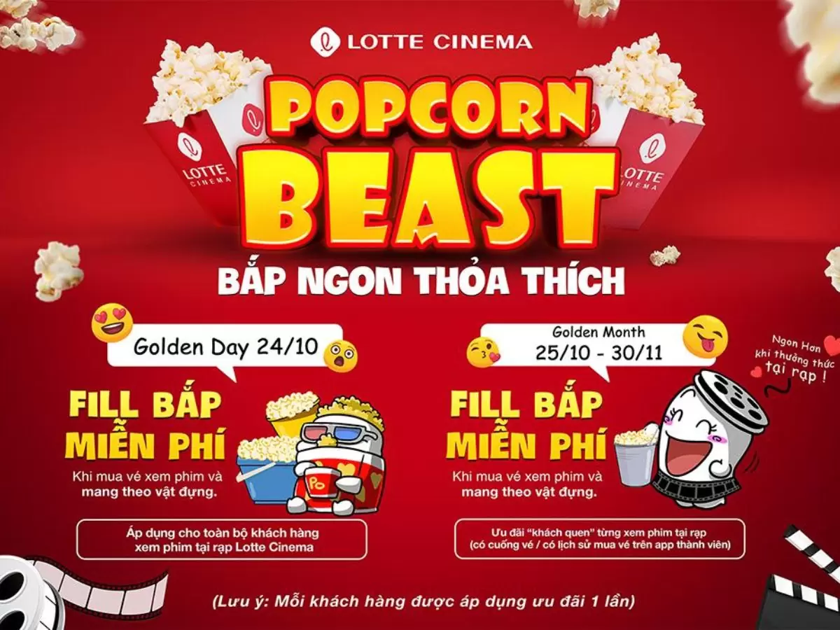 Lotte Cinema khuyến mãi bắp rang bơ