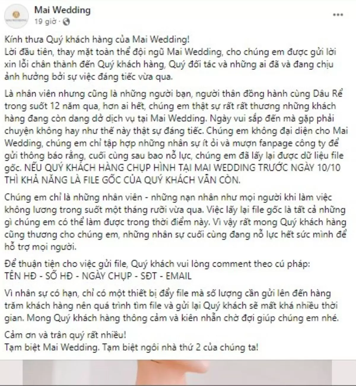 Toàn cảnh vụ áo cưới Mai Wedding lùm xùm vỡ nợ 300 tỷ 27 Facebook Mai Wedding đăng bài xin lỗi