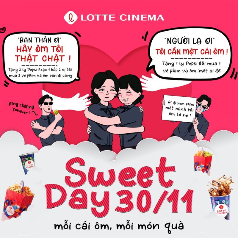 Lotte Cinema ôm nhau miễn phí bắp nước