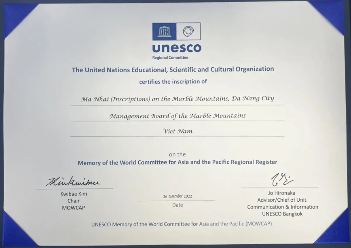 Ma nhai Ngũ Hành Sơn Đà Nẵng và những bí ẩn lịch sử hàng trăm năm 19 Ma Nhai Ngũ Hành Sơn được công nhận di sản tư liệu thế giới