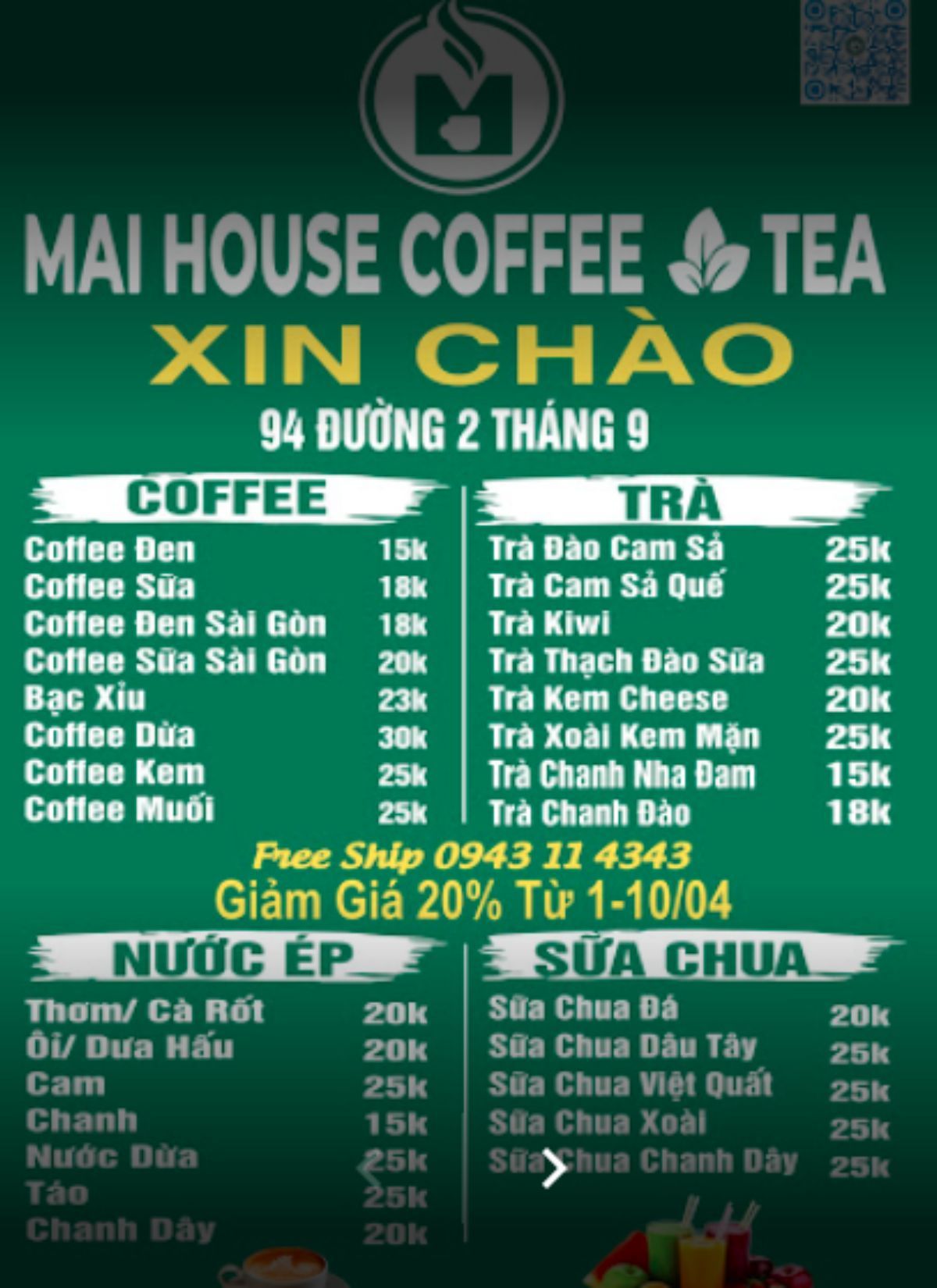 Menu Mai House Coffee & Tea