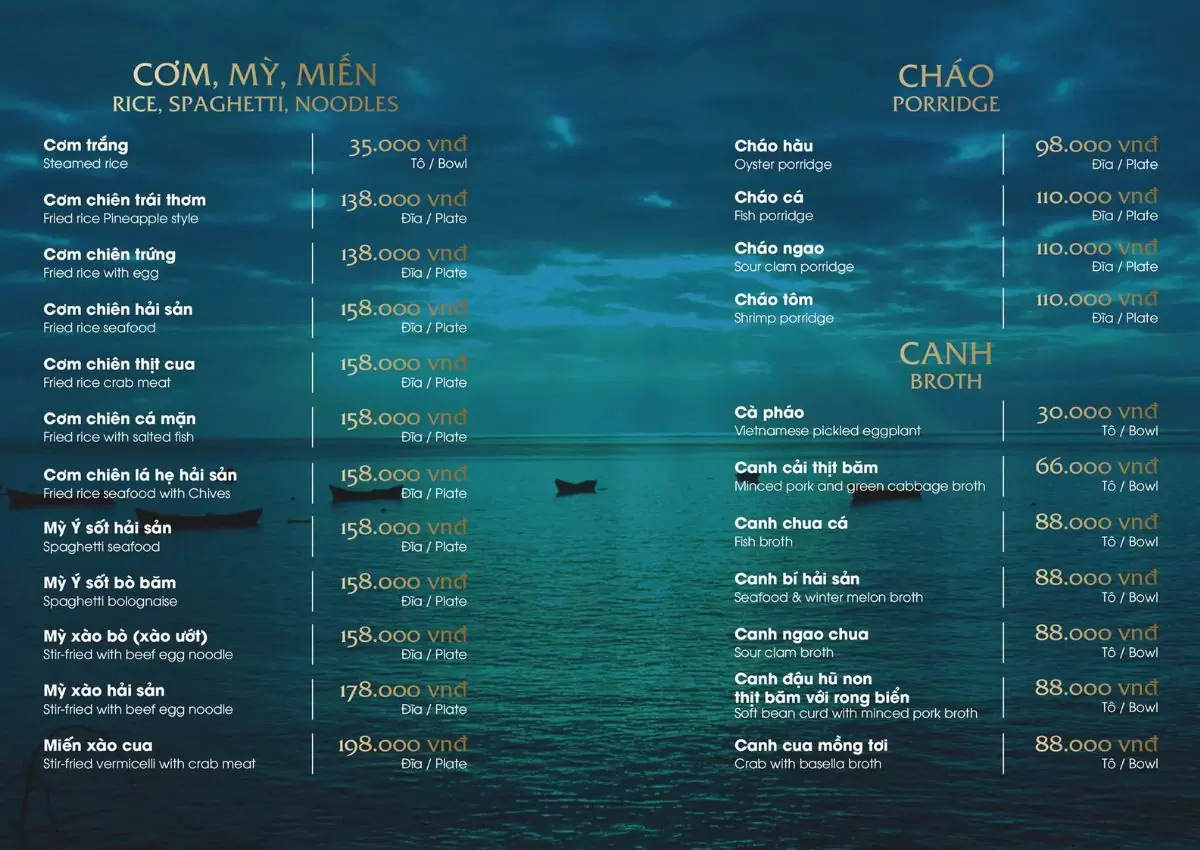 menu Hải sản Phố