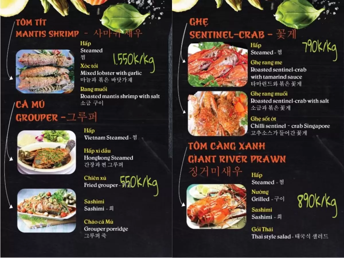 Menu Hải sản Cua Biển 1