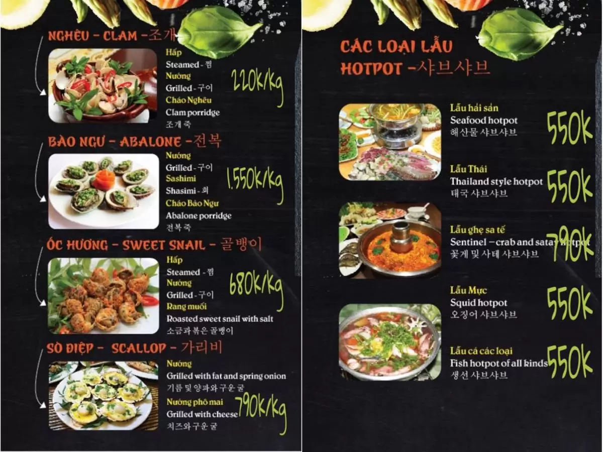 Menu Hải sản Cua Biển 1