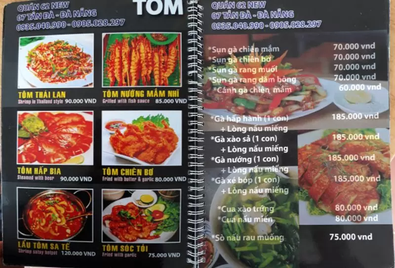 Hé lộ 6 quán nhậu bờ hồ Hàm Nghi Đà Nẵng view đẹp 19 menu quán nhậu 62