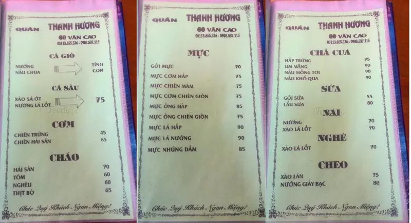Hé lộ 6 quán nhậu bờ hồ Hàm Nghi Đà Nẵng view đẹp 24 Menu quán nhậu Thanh Hương