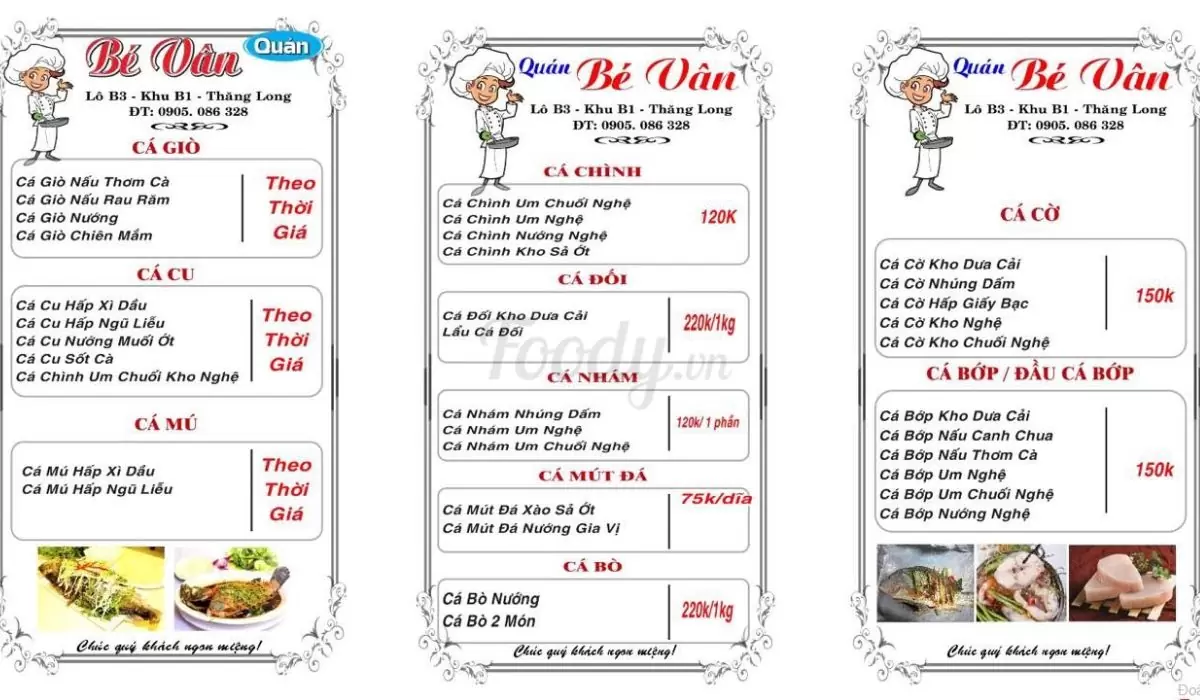 Menu Quán Bé Vân