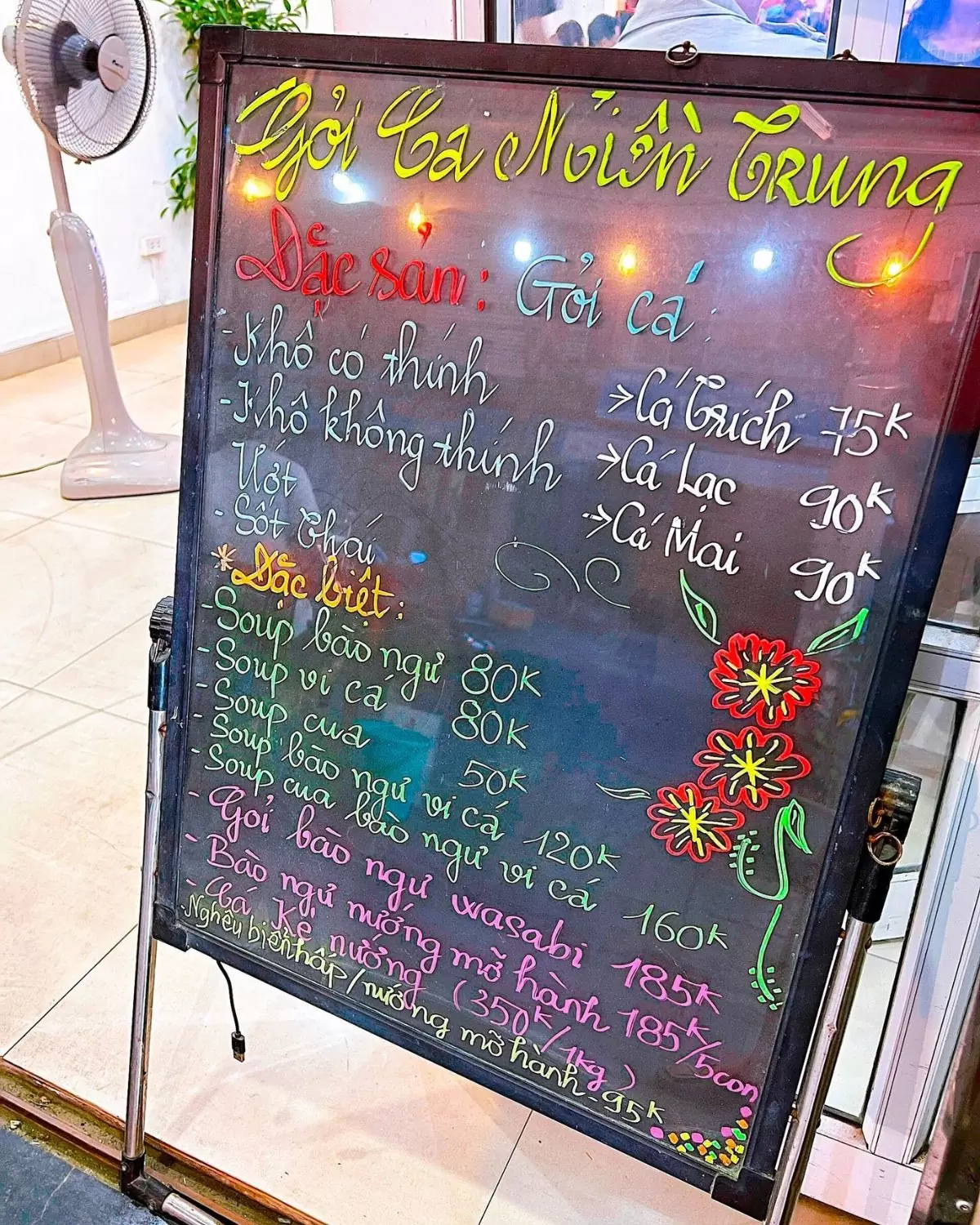 Menu quán gỏi cá miền trung