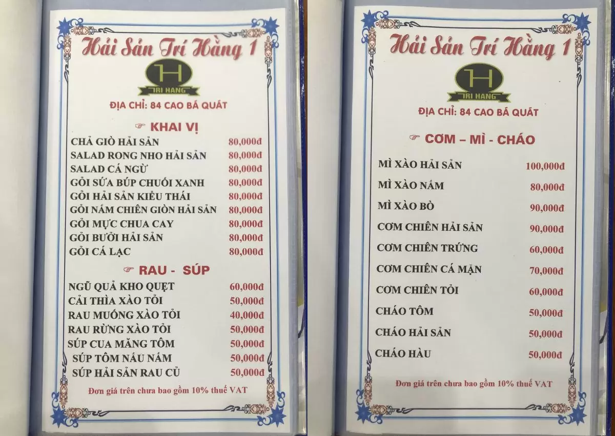 Top 6 quán nhậu cầu Rồng Đà Nẵng ngon, giá rẻ, view đẹp 48 Menu hải sản trí hằng