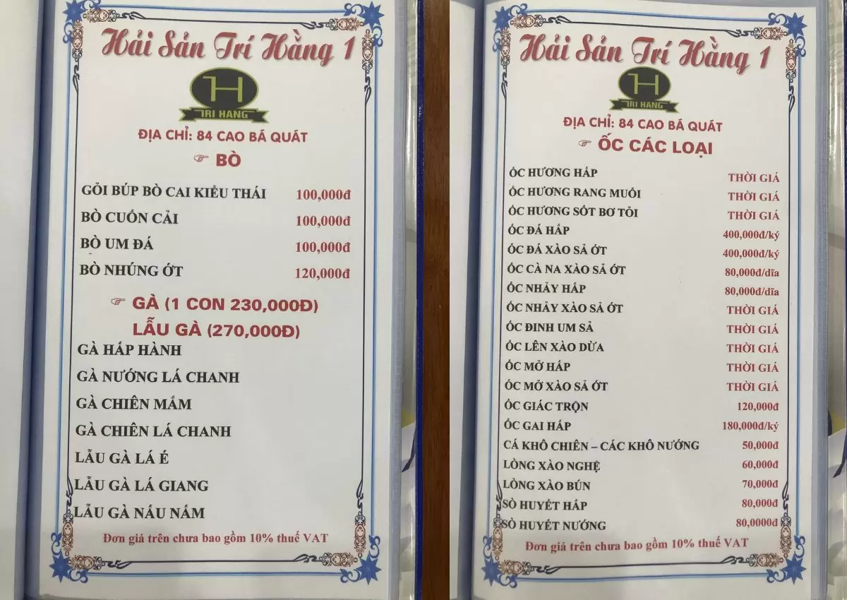 Top 6 quán nhậu cầu Rồng Đà Nẵng ngon, giá rẻ, view đẹp 50 Menu hải sản trí hằng