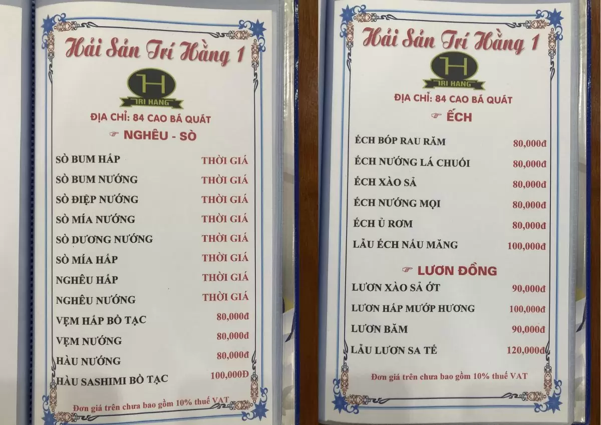 Top 6 quán nhậu cầu Rồng Đà Nẵng ngon, giá rẻ, view đẹp 49 Menu hải sản trí hằng