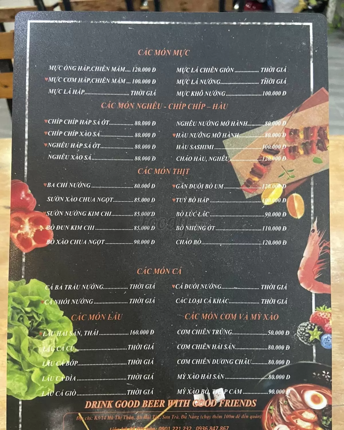 Top 6 quán nhậu cầu Rồng Đà Nẵng ngon, giá rẻ, view đẹp 31 Menu quán nhậu Duy Tịnh