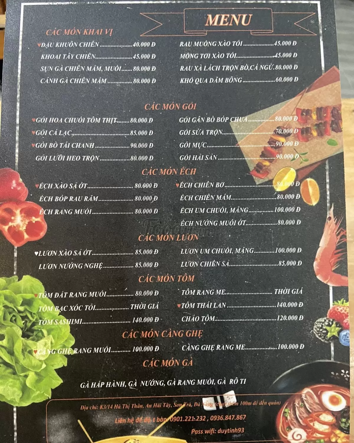 Top 6 quán nhậu cầu Rồng Đà Nẵng ngon, giá rẻ, view đẹp 30 Menu quán nhậu Duy Tịnh