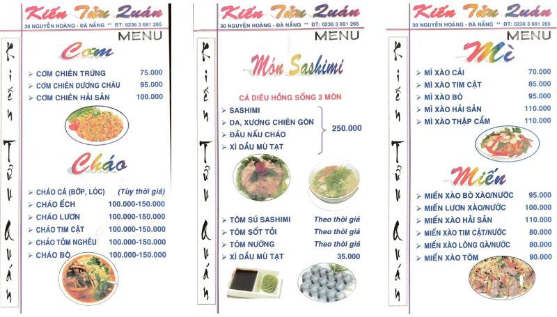 menu của Kiến Tửu