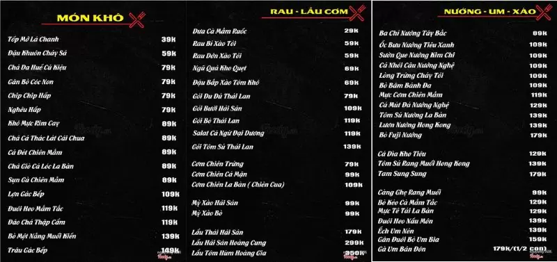 Menu quán La Bàn Seafood & Beer