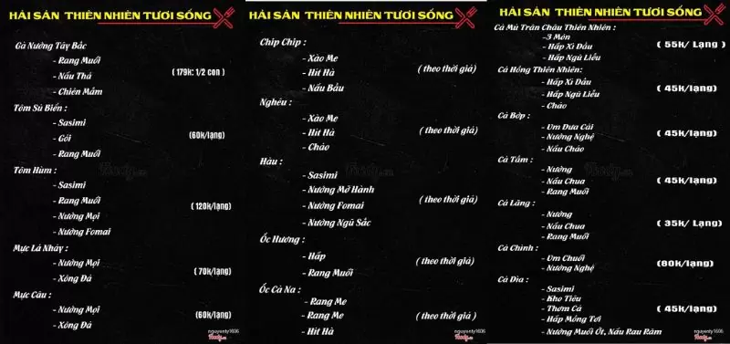 Menu quán La Bàn Seafood & Beer