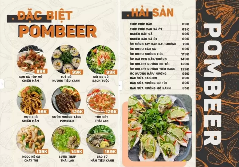 Tổng hợp 10 quán nhậu đêm khuya Đà Nẵng chơi hết đêm 4 menu quán Pom Beer