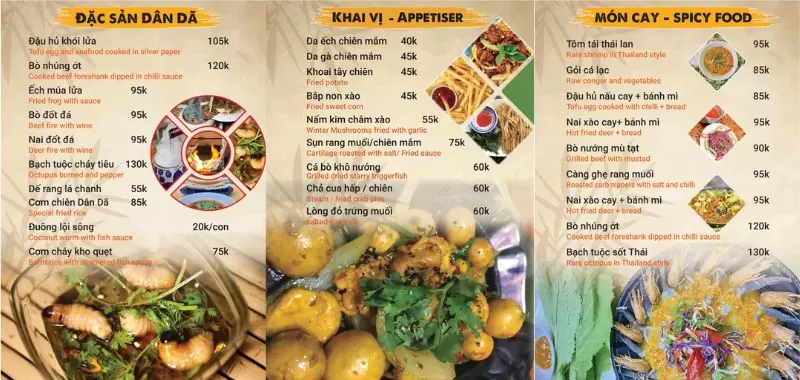 Tổng hợp 10 quán nhậu đêm khuya Đà Nẵng chơi hết đêm 14 menu quán Dân Dã Quán