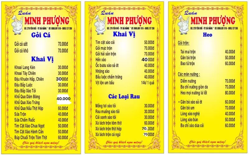 Tổng hợp 10 quán nhậu đêm khuya Đà Nẵng chơi hết đêm 19 menu quán nhậu Minh Phượng
