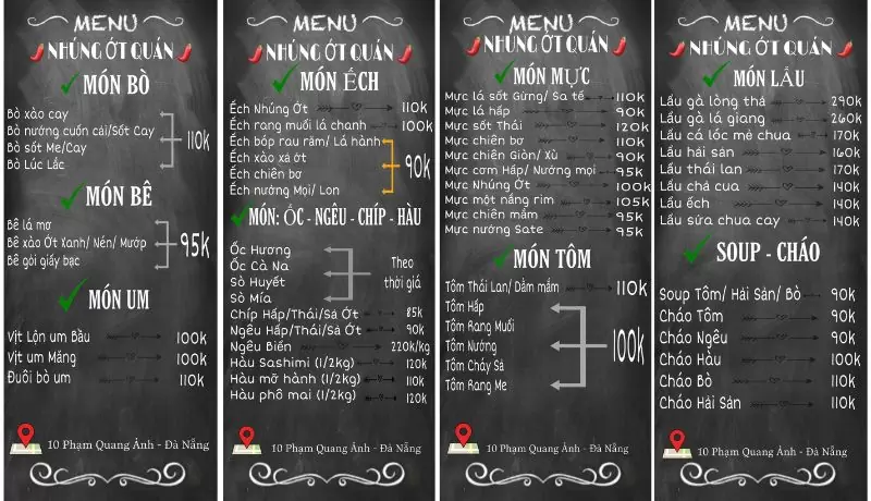 Tổng hợp 10 quán nhậu đêm khuya Đà Nẵng chơi hết đêm 26 menu quán nhậu Nhứng Ớt