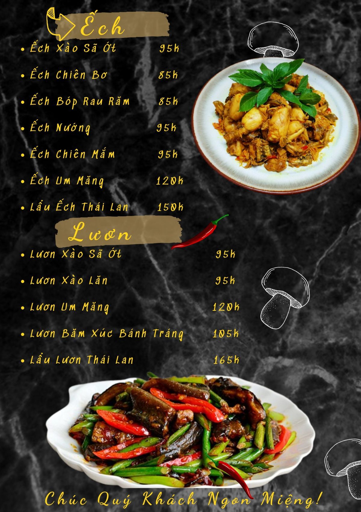 menu Hải sản Mạnh Triều