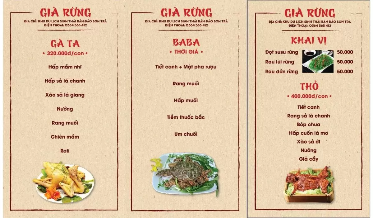menu quán nhậu đồ rừng ở Đà Nẵng
