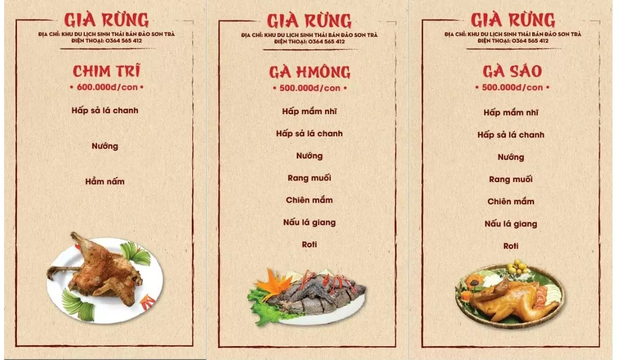 menu quán Già Rừng