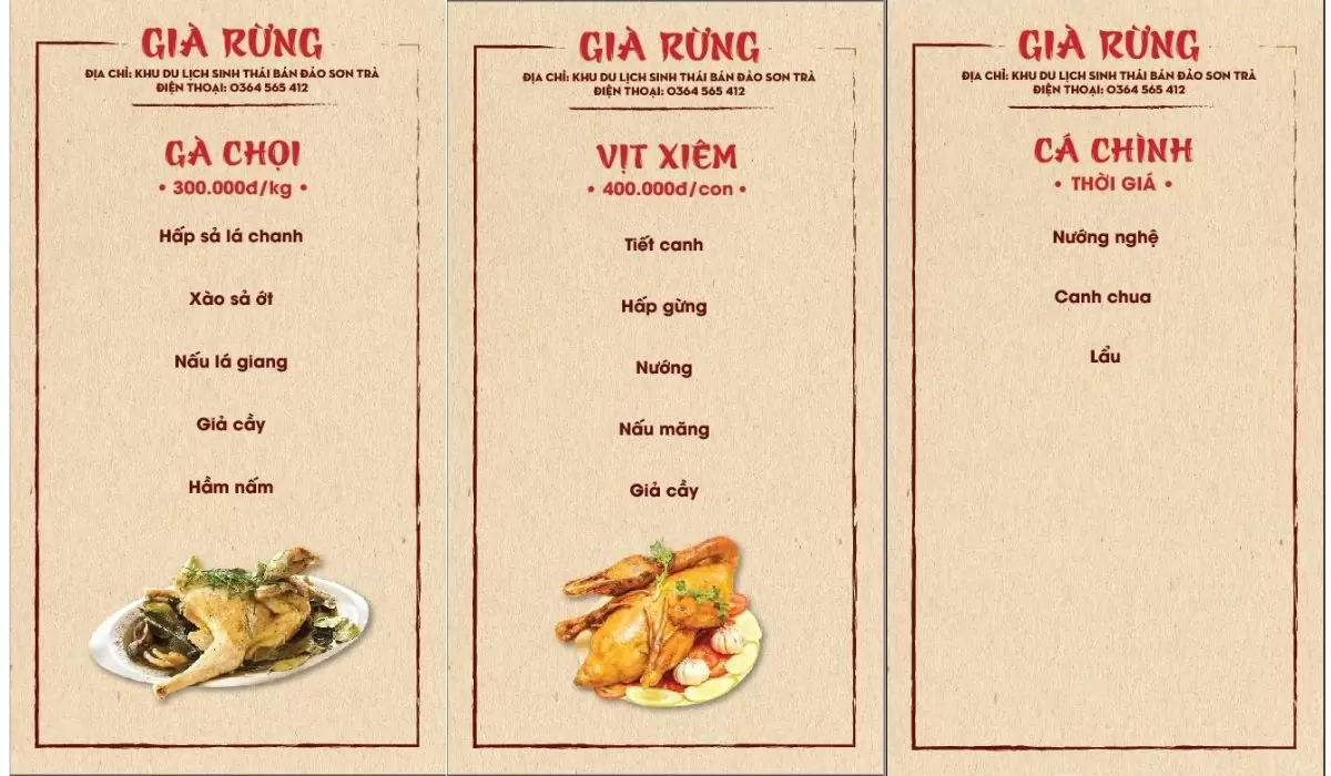menu quán nhậu đồ rừng ở Đà Nẵng