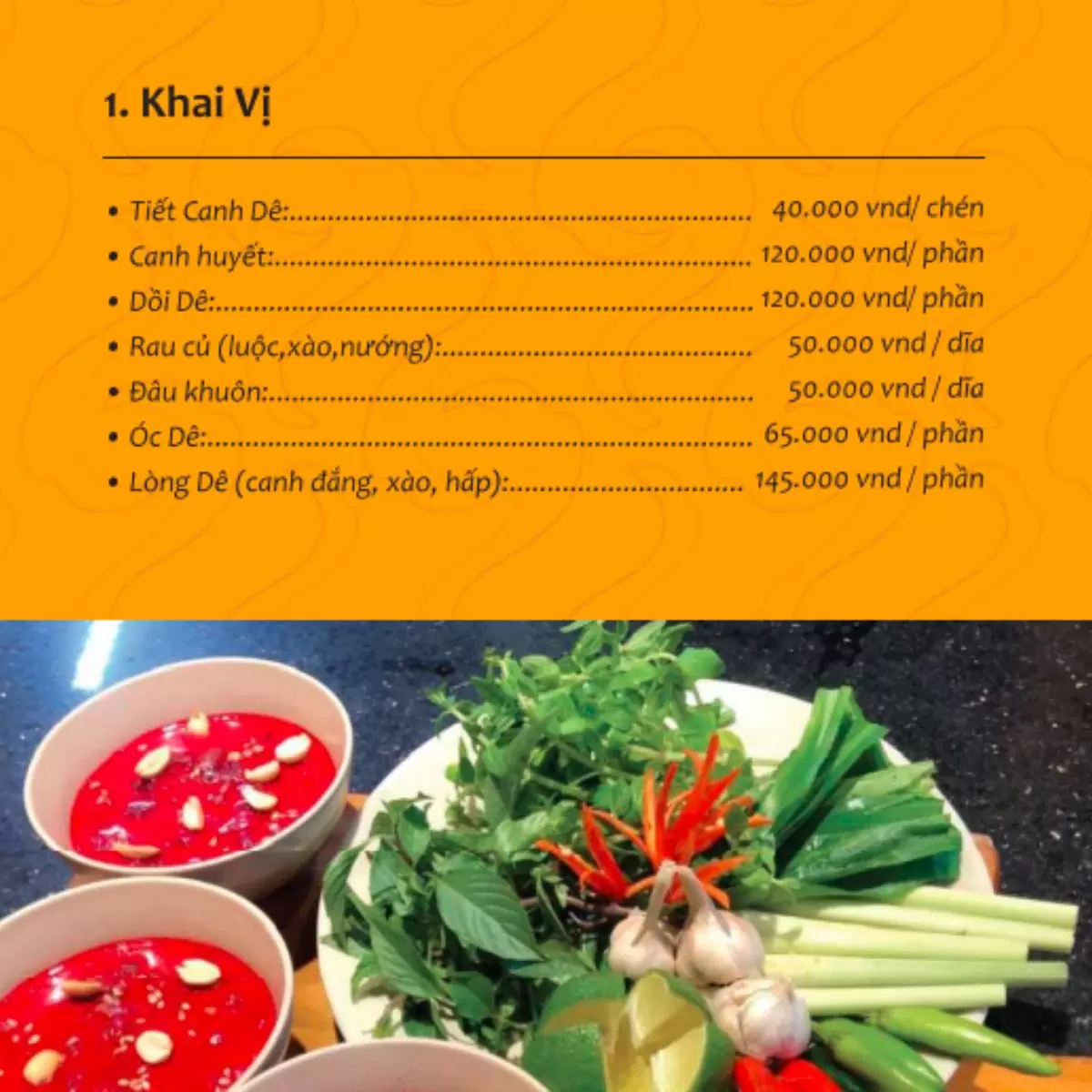 menu nhà hàng Dê Nghĩa