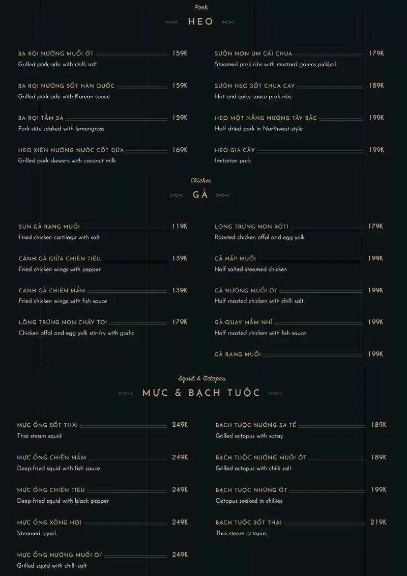 menu của CHILL Garden