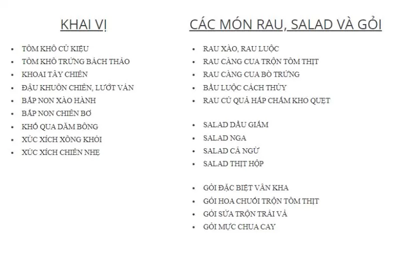 món ăn tại Vườn Nướng