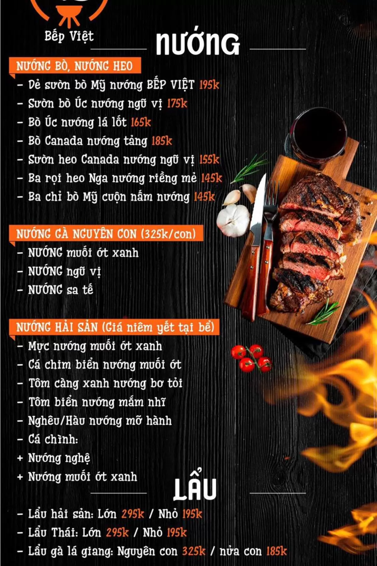 menu nhà hàng bếp việt