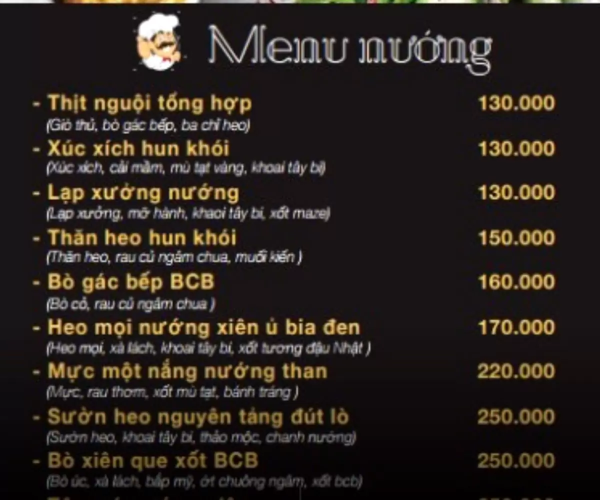 menu BCB Beer Restaurant