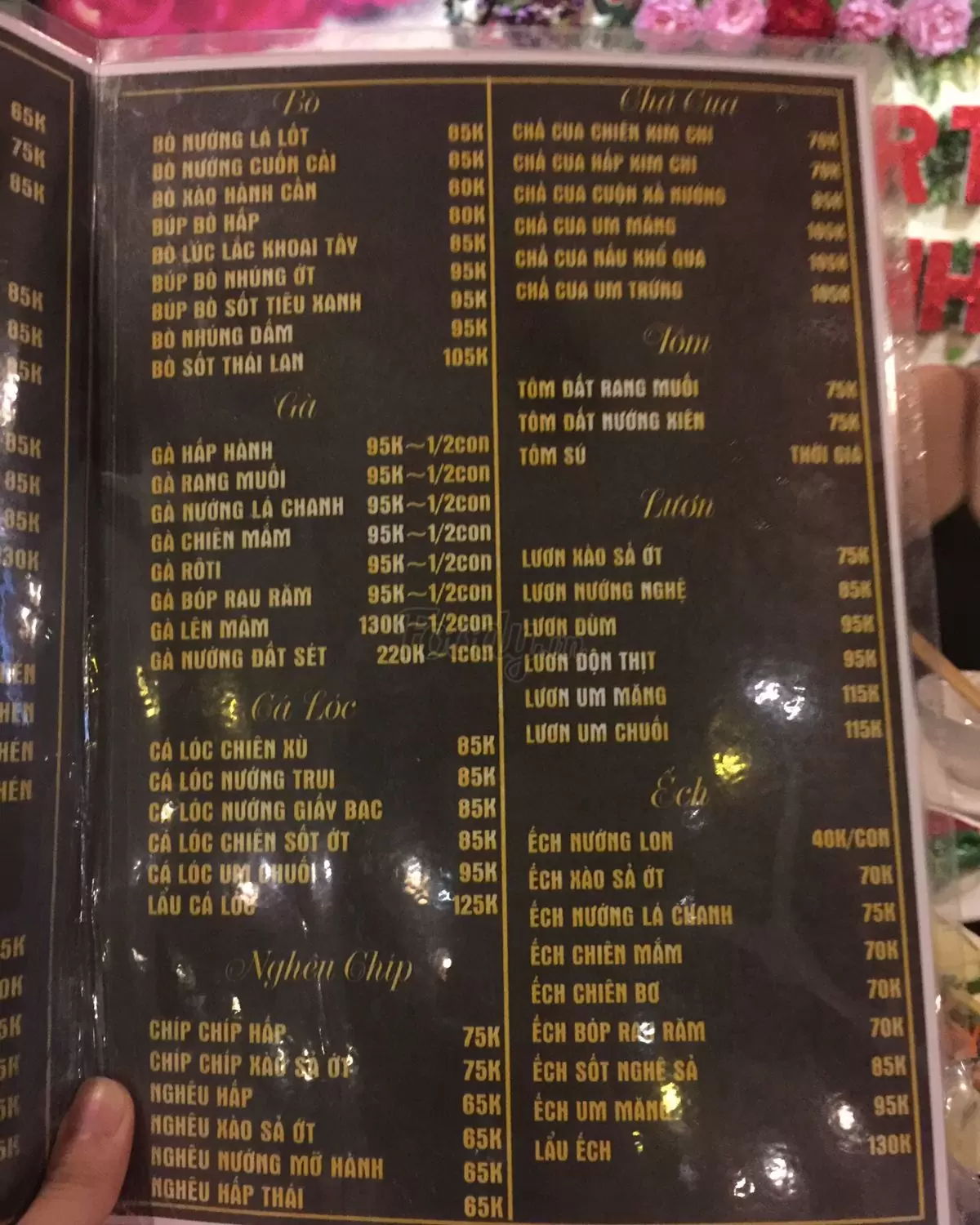 Menu nhà Hàng Vườn Bia