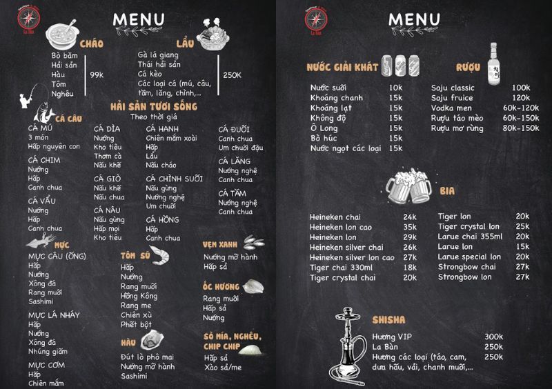 menu quán nhậu La Bàn seafood & beer