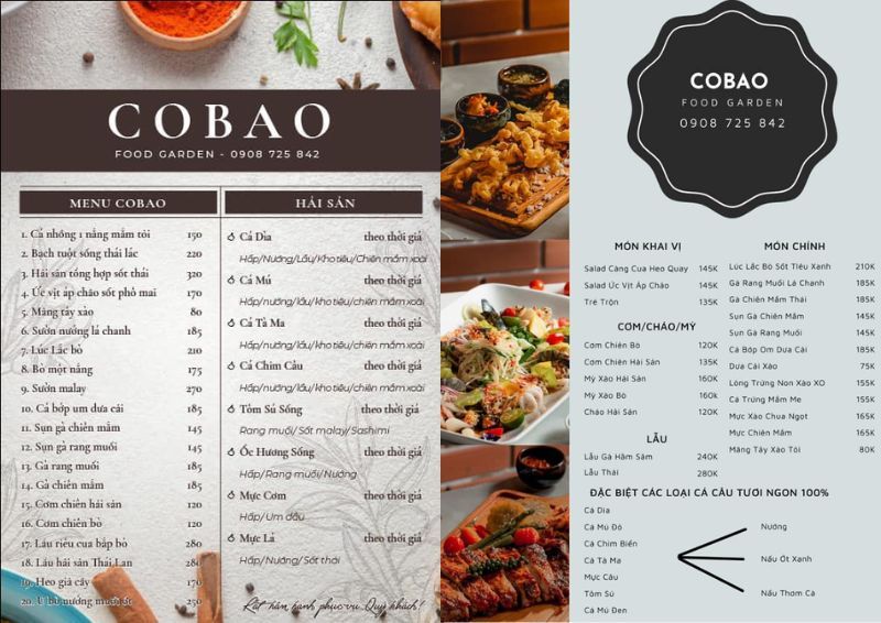 menu của CoBao Garden