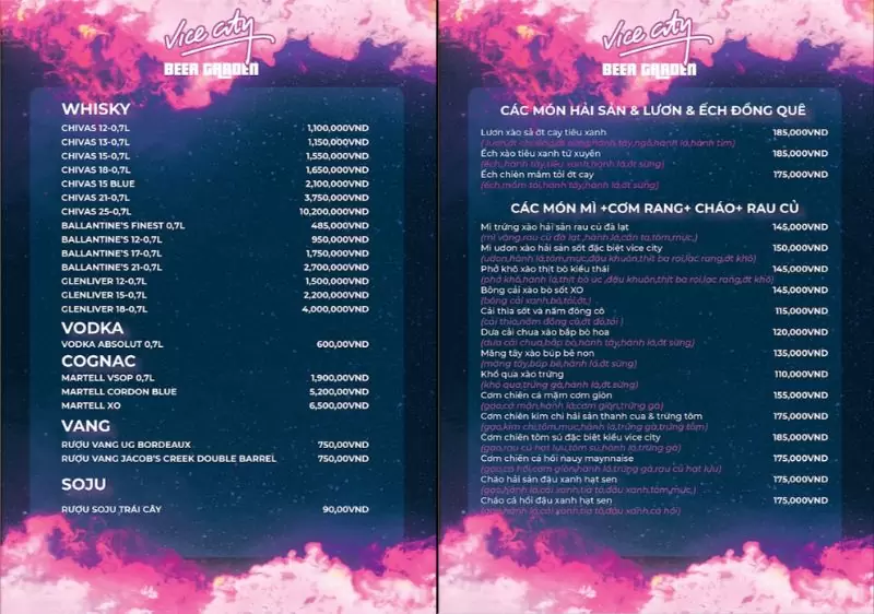 Top 8 quán nhậu đường Trần Văn Trứ Đà Nẵng sang xịn mịn 49 Menu quán nhậu Vice City Beer