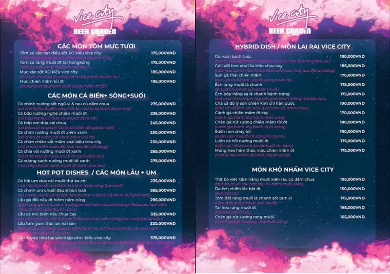 Top 8 quán nhậu đường Trần Văn Trứ Đà Nẵng sang xịn mịn 48 Menu quán nhậu Vice City Beer