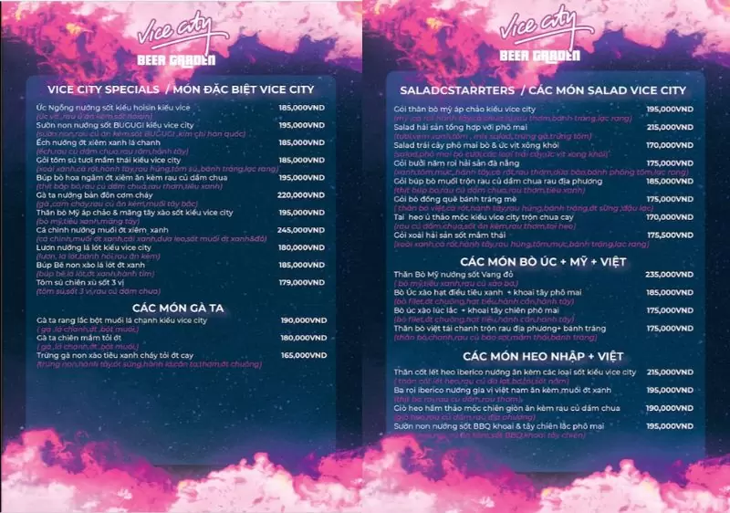 Top 8 quán nhậu đường Trần Văn Trứ Đà Nẵng sang xịn mịn 47 Menu quán nhậu Vice City Beer