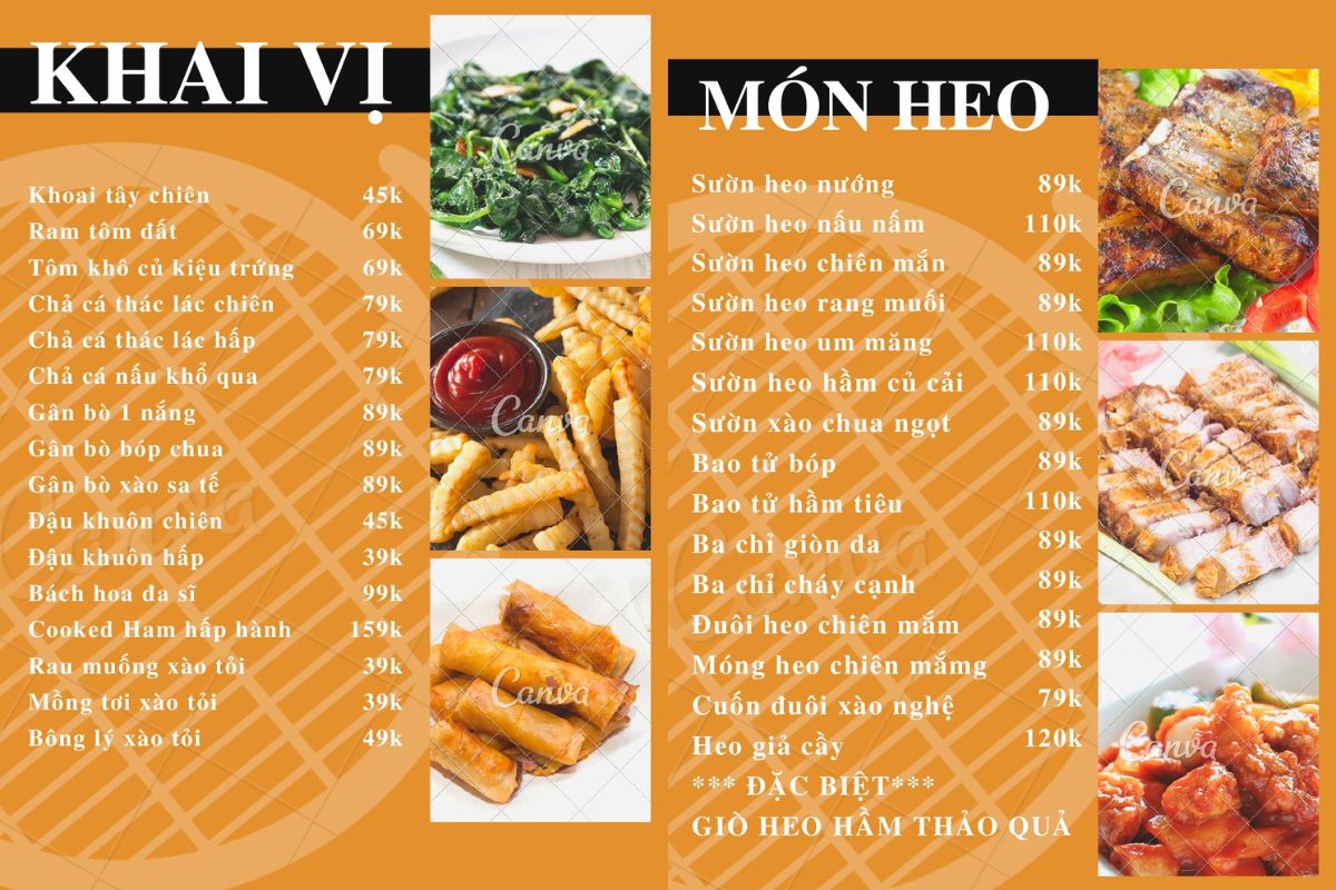 menu Hương Thảo Quán